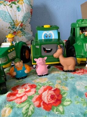 John Deere Toy Tractor Lot & Figures & Toddler John Deere Cap